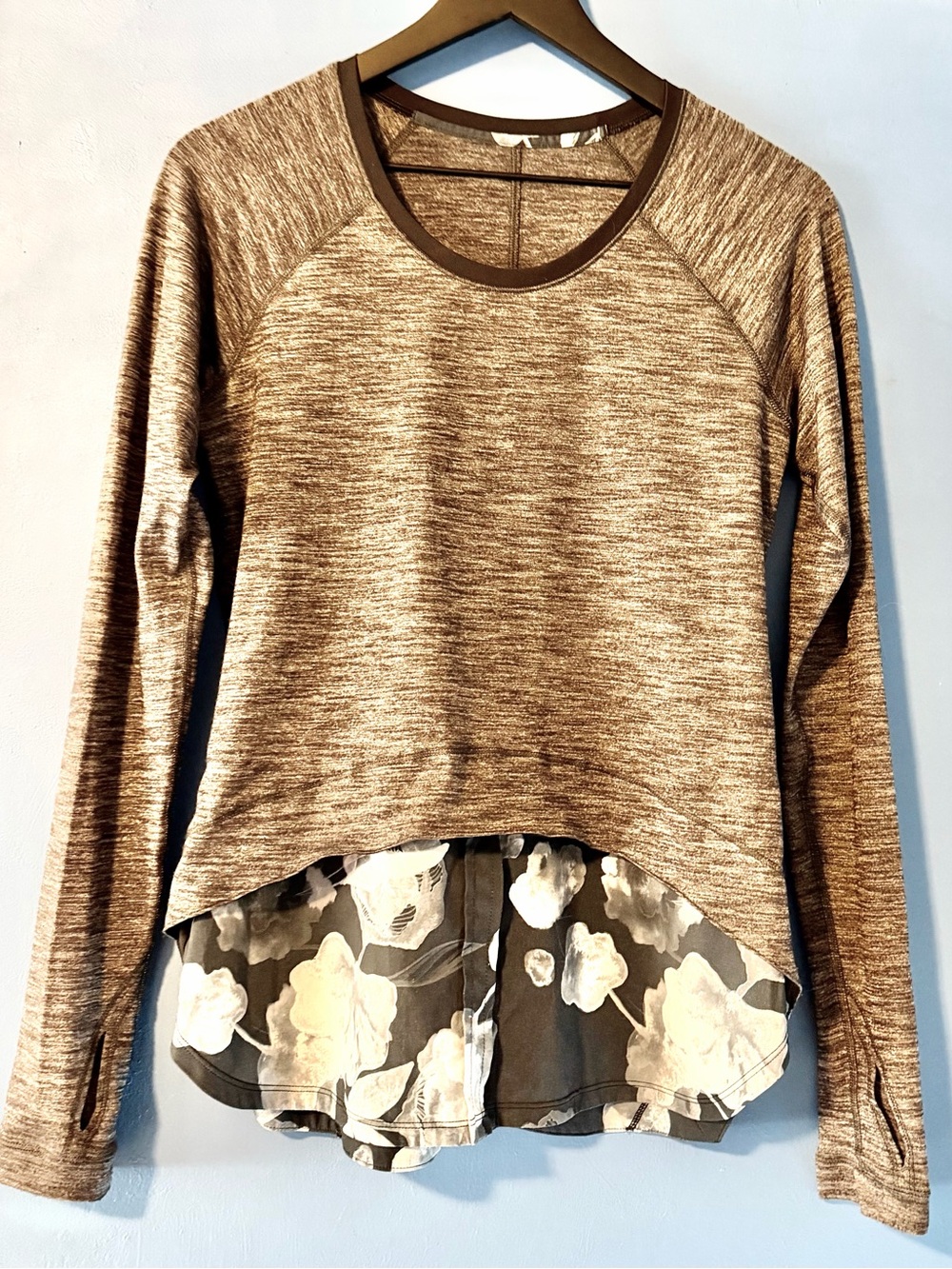 Lululemon Women’s Layered Hem LS Top/Heather Gray/Floral Print/Sz 6/LN
